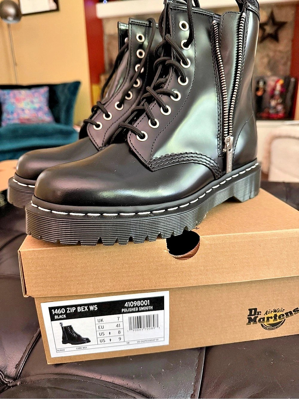 Dr. Martens 1460 Zip Bex W/S Leather Combat Boots Black US 9 New in Box